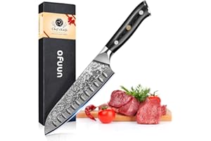 oFuun Couteau de Damas de Santoku, 17,6CM Couteau de Japonais, Couteau Cuisine en Acier Damas Japonais 67 Couche Acier Couteaux de Cuisine, Manche G10