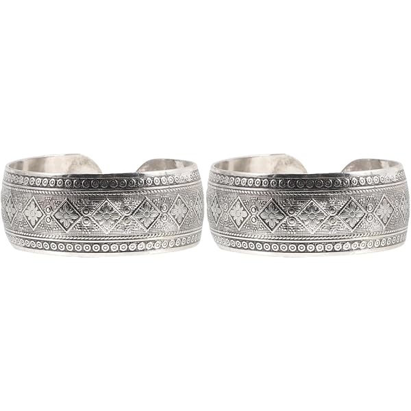 Bracelet Manchette En Métal Argenté - Style Ethnique Et Vintage, Occasion