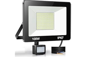 ‎YIQIBRO YIQIBRO 100W LED Strahler mit Bewegungsmelder Außen, IP67 Wasserdichte PIR LED Fluter Flutlicht, 10000LM 7000K Kaltweiß Superhell LED Scheinwerfer Aussenstrahler für Eingang Garten Garage Hof