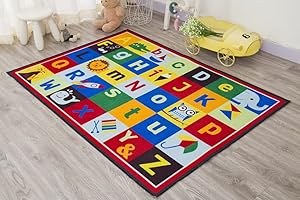 RUGS4HOME Children's Kids Boys Car Road mat Playroom Playmat Girls Toddler Unicorn Soft rug colorful printed mats ABC 123 Non Slip Large Washable Rugs Bedroom (80 x 120 cms, design 020 (ABC)