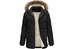 heekpek Mens Jacket Winter Long Coats Warm Parka Hooded Water repellent Outdoor Padded Fleece Lined Jackets