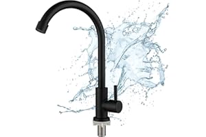 SHAJIAHAO Kran kuchenny, stal nierdzewna, jednouchwytowa armatura kuchenna, obracana o 360°, armatura do zlewozmywaka, armatura zimnej wody, wysokociśnieniowa bateria do kuchni, łazienki, umywalki, małej kuchni (czarny)