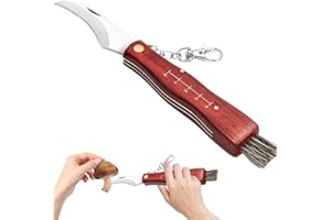 YEAPEAK coltello da funghi, coltello per funghi con spazzola, coltello funghi, coltelli per raccogliere funghi in acciaio inox, con portachiavi, coltello tascabile pieghevole per raccoglitori di funghi