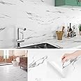 Livelynine Tile Stickers for Kitchen Marble Grey Stick on Tiles for Bathroom White 60x30CM Waterproof Self Adhesive Wall Tiles Kitchen Splashback Peel and Stick Floor Tiles Marble Grey White, 4 Tiles