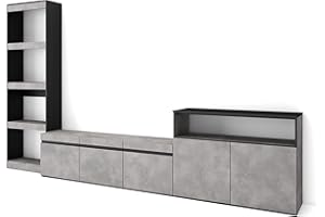 Skraut Home | Mobile Soggiorno TV | Parete Attrezzata Soggiorno | 310x186x35cm | Per TV fino a 65" | Set di mobili | Stile moderno | Cemento