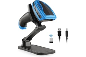 JRHC Barcode Scanner Wireless, Rechargeable 1D Laser Bar Code Scanners, Handheld Barcode Scanner Versatile 2 in 1 2.4Ghz Wireless and USB 2.0 Wired