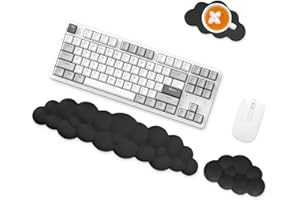 Wasarmir Nuage Repose Poignet Clavier et Souris, Tapis de Souris Ergonomique avec Reposes-poignets et Dessous de Verre, Support Poignet de Clavier en Mousse à Mémoire pour Jeux Bureau Maison, Noir