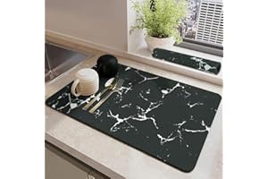 SITAKEGS Tappetino per Asciugare i Piatti, 2pcs Tappetino Lavello Cucina Tappetino per Macchina del caffè, Non-slip Tappetino di Drenaggio Super Assorbente per la Cucina il OPiano di Lavoro del Bar dei Piatti