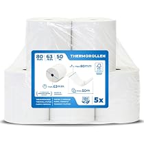 Rotoli Termici Per Registratore Di Cassa 80mm X 50m - Carta Termica BPA Free, Diametro 63mm, Compatibile Con Epson, Star Micronics E Altri (confezione Da 50 Pezzi)