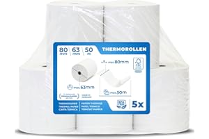 ‎TK THERMALKING 5 Stk. Premium Thermorollen 80mm x 63mm x 12mm – 50 m - Thermopapier Bonrollen (80 63 12) - zertifiziert für Kassen-Drucker wie IBM, Metapace uvm.