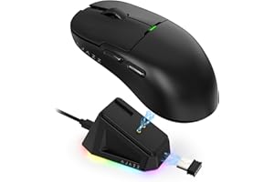 AJAZZ AJ159P Superlight Souris de Jeu sans Fil avec Station de Chargement Magnétique, Ultra Légère 56g, Capteur Pixart PAW3395, 26000DPI, 6 Boutons Programmables, pour PC/Mac/Xbox/PS4 (Noir)