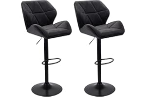 WangPangzi Barstool, Set of 2 Velvet Bar Stools, Adjustable High Bar Stools with Footrest, Counter Chairs for Kitchen Islands/Home Bar, Swivel Gas Lift/Steel Base(All Black)