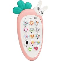 VGRASSP Radish Style Cute Rabbit Face Pretend Play Cell Phone Toy for Kids, Toddlers with Music, Ringtones, Lights - Birthday