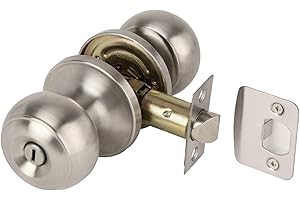 Hunta HANDLEZONE® Riva Privacy Knobset, Keyless Lock with Emergency Release, Adjustable 60-70mm Latch, for Bathroom/Bedroom, 1 Set – Satin Stainless Steel