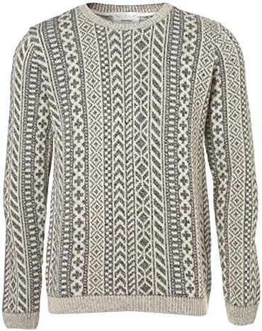 Ex Topman Grey White Knitted Printed Sweater Sweatshirt Jumper Top Size S (Small)