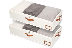 Yawinhe Juego de 2 Bolsas de Almacenamiento Debajo de la Cama, con Ventana Transparente, Asas Reforzadas, Organizador con Cremallera para Edredones, Cajas Almacenaje, 80x40x15cm, Beige