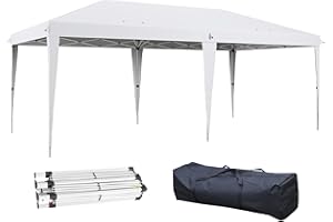 Outsunny Carpa Plegable Gazebo 6x3 m Cenador Plegable con Altura Ajustable en 3 Niveles Toldo Anti-UV y Bolsa de Transporte para Camping Fiestas Blanco