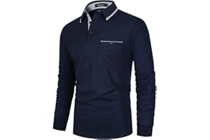 VMSUCIJ Mens Long Sleeve Polo Shirts Contrasting Colors Cotton Golf Tennis T-Shirt Business Work Tee Tops