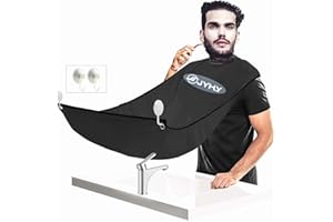 JYHY Delantal o babero para barba Delantal con ventosas para espejo. Capa para recoger los recortes de pelo o de barba. No te preocupes en limpiar los recortes de la barba, del pelo o del bigote.Negro