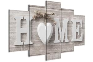 murando - Tableau décoratif créatif 100x50 cm - Impression sur toile colorée - Décoration murale pour salon et chambre - Beige blanc maison bois inscriptions rétro coeurs vintage m-A-0685-b-m