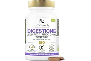 AMOSEEDS Digestione BIO | Comfort digestivo e salute dello stomaco | Liquirizia, Finocchio, Zenzero | Migliora la Digestione, riduce i Disturbi | 60 capsule da 400mg | Qualità superiore