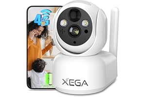 Xega 4G CCTV Indoor Security Camera Wireless-7800mAh Battery, 2K Super HD PTZ Camera with SIM Card, No WiFi, PIR Motion Detection, Color Night Vision, Cloud & TF Card Storage, IP65