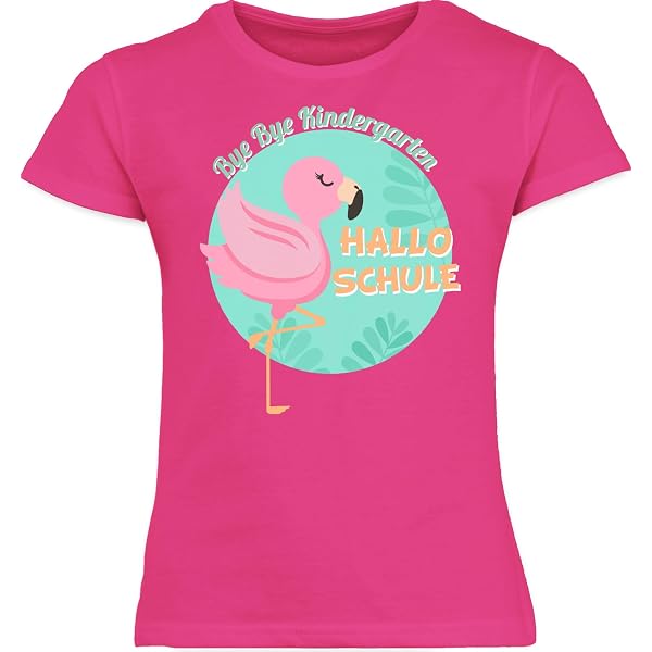 Shirtracer T-Shirt Mädchen 'Bye Bye Kindergarten' – Einschulungs-Shirt Mit Glitzer, Weiß/Fuchsia