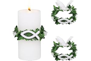 YAYNO 2 Stück Kommunionkerze Tropfschutz Kerzentropfschutz Tropfschutz Taufkerzen Tropfschutz Kerzenkranz Taufkerzen Weiß Taufe Fisch Deko Tropfenfänger für Kerzen 3-6 cm Taufkerzen