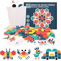Tangram Holzpuzzle Für Kinder – 155 Teile, 24 Vorlagekarten & Aufbewahrungstasche, Lernspielzeug Ab 3 Jahre