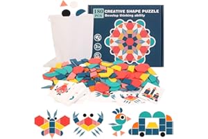 LiRiQi Puzzle en Bois Tangram, Jouets Montessori éducatifs Classiques,180 pièces de Forme Géométrique et 24 Cartes de Conception, Cadeaux pour Les Petits Garçons Filles Enfant de 3 4 5 6 7 Ans