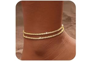 HARJJME Anklet for Women Silver 925 Gold Anklet for Women Double Heart Beads Plate Twist Infinity Anklet Adjustable Layered Summer Beach Foot Jewellery Gift