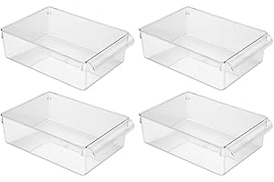 INTERDESIGN iDesign Linus Caja para almacenaje, organizador para la cocina de plástico de tamaño juego de 4 cajas con asas, transparente