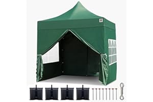 Gorilla Gazebo 2.5x2.5mtr Pop Up Commercial Grade Gazebo 4 Side Panels Leg Weights Peg Set Wheeled Carrybag (Green)