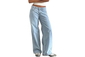 FIACAFYO Womens Y2K Low Rise Baggy Jeans Straight Wide Leg Boyfriend Trousers Casual Loose Fit Denim Pants Streetwear