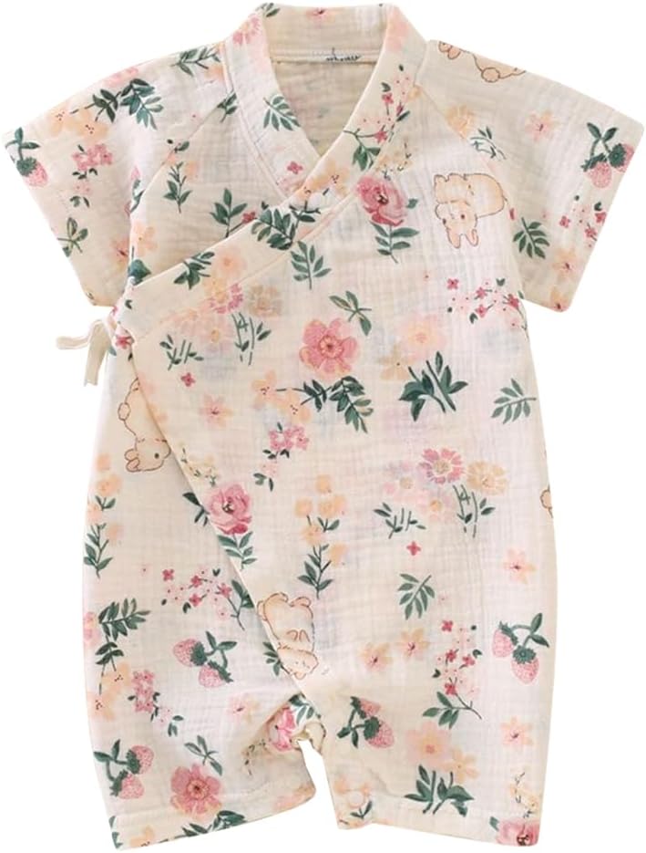 HahaNice Japanese Kimono Baby Thobe Cotton Infant Linen Romper 0-24 Months