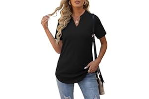 Aokosor Women T Shirts Ladies V Neck Tops Loose Summer Ribbed Tees