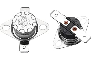 sourcing map 2 Pcs KSD301 Thermostat 40°C/104°F 16A Normally Closed N.C Adjust Snap Disc Temperature Switch for Microwaves,Oven,Coffee Maker,Bakelite Material