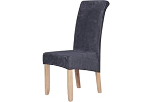 Homaxy Velvet Chair Covers Set of 4, Stretch Dining Chair Covers, Spandex Plush Chair Cover Large Dining Room Chair Protector (Dark Grey)