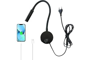 YNDD Lampade da Lettura LED con Spina e Interruttore, Lampada a Collo di Cigno Flessibile 360° con USB, Luce Notturna in Alluminio, 3W Luce da Letto con Montaggio a Muro Luce da Lettura per Camera