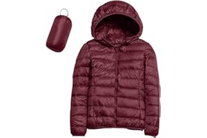 SkotO Chaqueta cálida y ligera de plumas para mujer, chaqueta deportiva de entretiempo con puños, acolchada, corta, plegable, de invierno y otoño, con capucha, de algodón con cremallera y manga larga