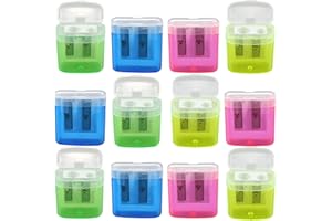 milaosk 12 Pezzi Temperamatite Doppio Foro, Di Temperamatite Manuale in Plastica Manuale con Coperchio e Contenitore per Forniture per Ufficio Scolastico