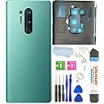 BSDTECH Battery Back Cover Rear Panel Glass with Camera Glass Lens/Flash Replacement for OnePlus 8 Pro 5G +Tools (Glacial Green)
