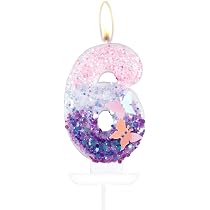 Happy 6th Butterfly Birthday Candles, candela rosa viola numero 6 con farfalla cake topper per ragazze, decorazioni per torta per 6° compleanno, carino topper per torta per 6° compleanno, per feste a