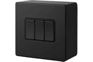 SHPELEC® Matt Black Screwless 3 Gang 10A 2 Way Light Switch with 25mm Surface Pattress Box – Flat Plate Modern Design – Easy Install – UK Standard