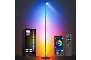 GGIE LED Floor Lamp, 360° RGB Detachable Corner Floor Lamp with Spotlight, 16 Million Colour Changing Standing Lamp with Music Sync & Timing, App & Remote Control, Mood Light for Living Room