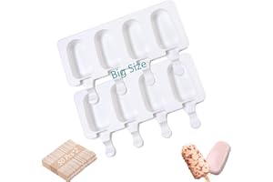 Atsmoce® 2 Pcs Stampi per Gelato Silicone a 4 Cavità, Stampi Per Ghiaccioli In Silicone, Formine Ghiaccioli Riutilizzabile, Facile da rilasciare, BPA Free, con 100 Bastoncini di legno (Ovale e Ripple)