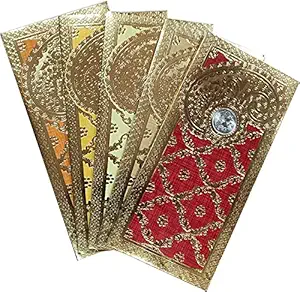 Jain Cards Designer Multicolor Coin Money Envelope Border Design, Shagun Envelope, Wedding, Engagement, Any Occasion Cash Gift Money Cover Made with Card Paper (Pack of 50) 5 X 10 Pcs.