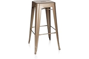 hjh OFFICE 645013 Tabouret de Bar VANTAGGIO High Métal Or, Tabouret Industriel Haut, empilable