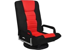 COSTWAY Silla de Suelo con Base Giratorio 360 ° y Respaldo Ajustable en 6 Posiciones Silla de Relax Meditación Sillón Perezoso Carga hasta 140 kg