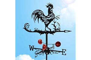 Wetterhahn fürs Dach, Wetterfahne Hahn, Robuste Metall Windfahne zur Wettervorhersage, Retro Windrichtungsanzeiger für Garten Bauernhaus Dekoration, Dekofigur für Hof Terrasse und Dach (Hahn)